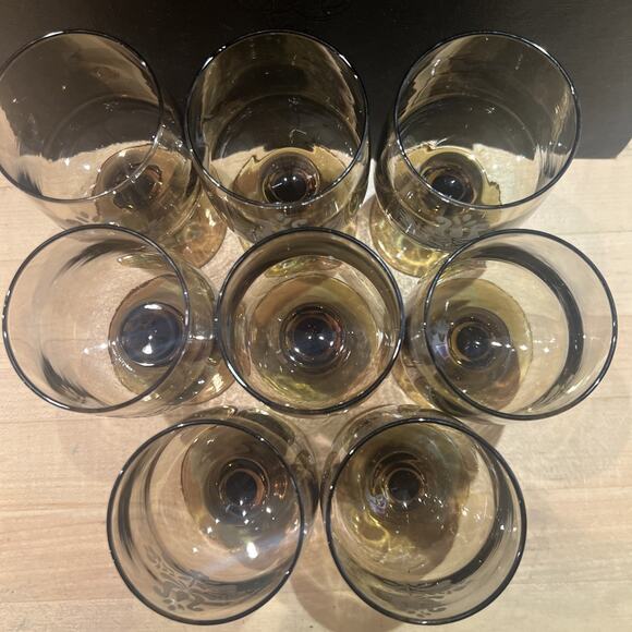 PFALTZGRAFF Village SET OF 8 Brown Etched Pedestal Goblets Wine Glasses EXC! WOW - Picture 7 of 7